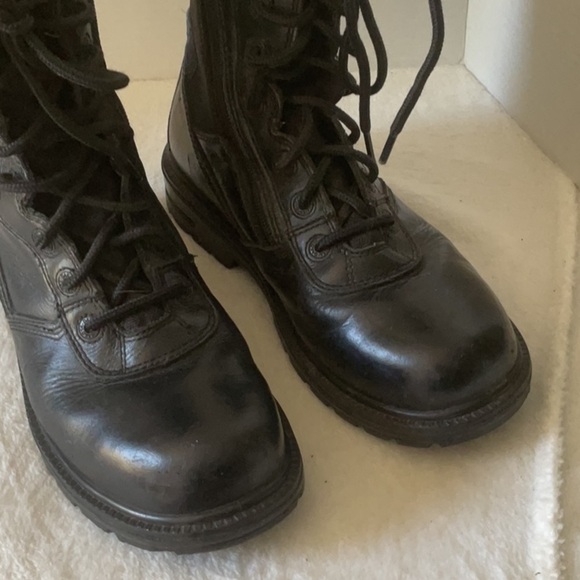 Black Combat Moto Boots with Lace-Up Design steel toe - Picture 1 of 8